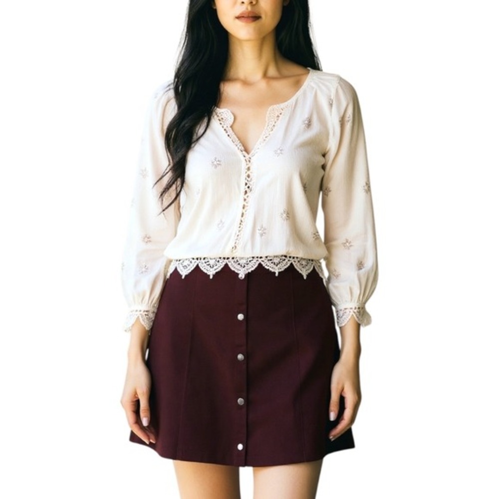 BB Dakota Jack Red Button Down  Boho Festival Short Academia Mini Skirt‎ Large